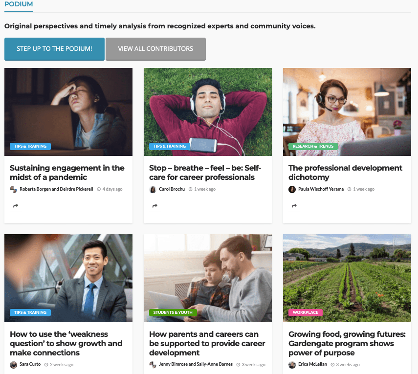 Screenshot of Podium blog section on careerwise.ceric.ca.